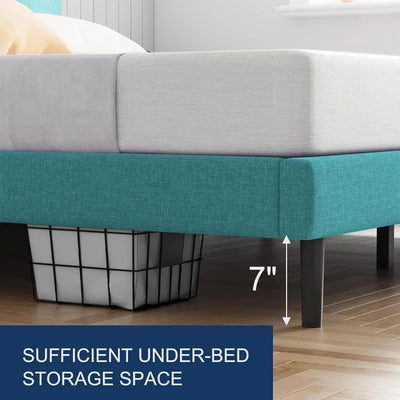 Bed Frame Upholstered Platform with Headboard and Strong Wooden Slats, Strong Weight Capacity, Non-Slip and Noise-Free