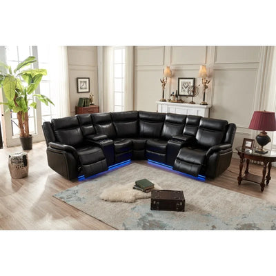 Faux Leather Upholstered Power Curved Living Room Chaise Reclining Sectional Power reclining Sectional W/LED strip