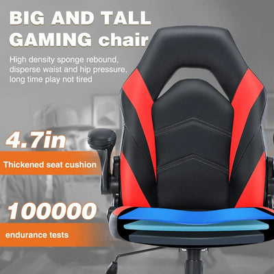 New Computer Gaming Office Chair with Lumbar Support and Flip-up Armrest Wheels