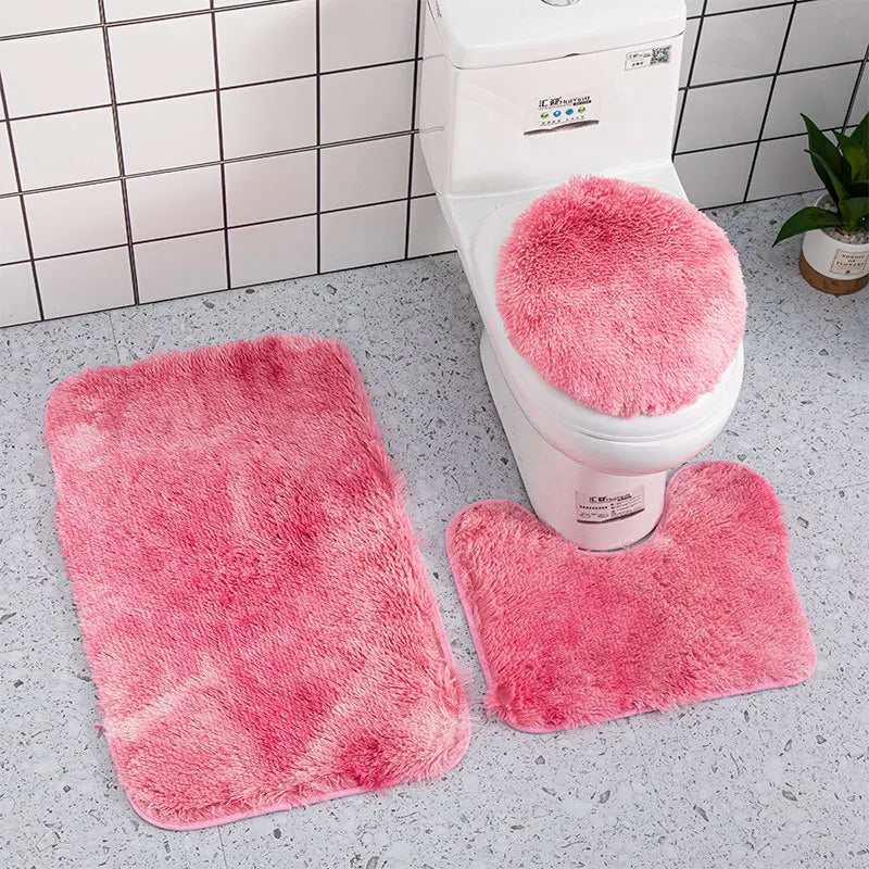 3pcs Bathroom Mat Set for Bathroom Silk Tie-Dye Toilet Soft Non Slip Rug Shower Carpets Toilet Lid Cover Floor Mats for Hallway