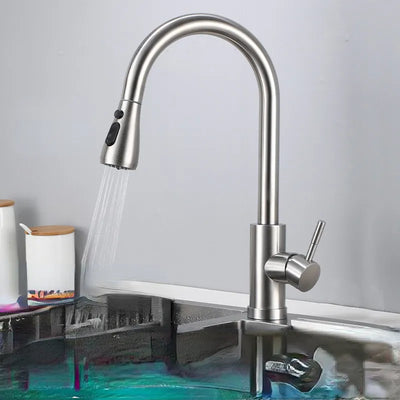 Brushed Nickel Kitchen Faucet Single Hole Pull Out Spout Kitchen Sink Mixer Tap Stream Sprayer Head Chrome/Black Mixer Tap