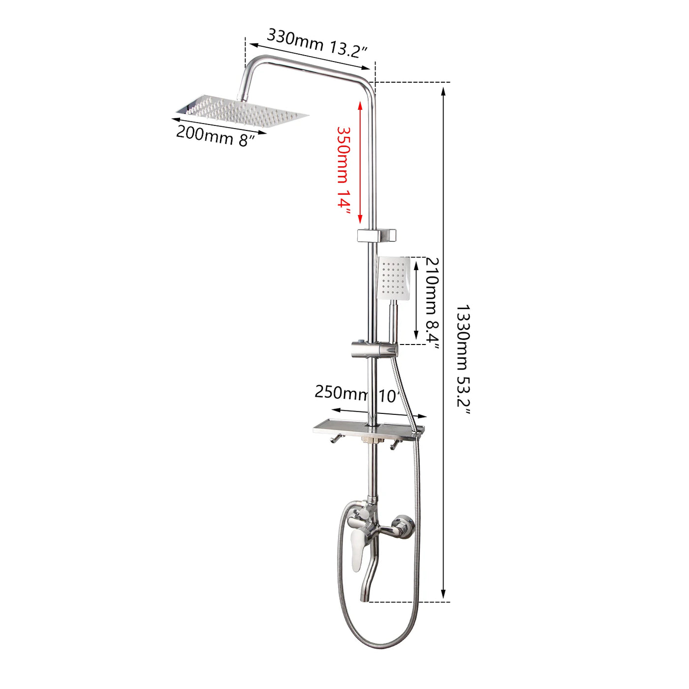 KEMAIDI Bathroom Shower Faucet Set Chrome Wall Mount Rainfall Shower Mixer W/Shelf  Bathtub Shower Mixer Tap 3-way Shower Mixers