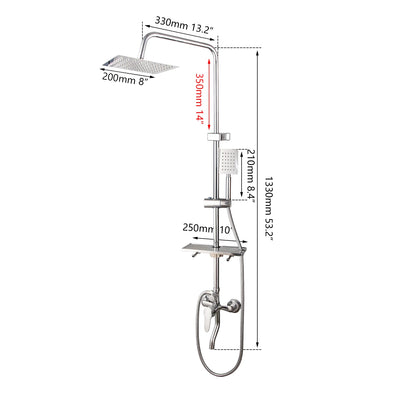 KEMAIDI Bathroom Shower Faucet Set Chrome Wall Mount Rainfall Shower Mixer W/Shelf  Bathtub Shower Mixer Tap 3-way Shower Mixers