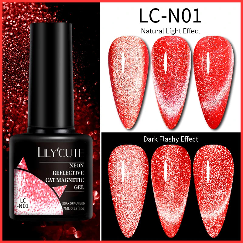 LILYCUTE 7ml Double Light 9D Cat Magnetic Glitter Gel Nail Polish Rainbow Sparkling Colorful Laser Soak Off Nail Art Gel Varnish